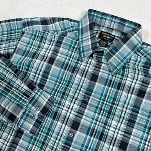 Alexander Julian Colours Mens XLT Teal Navy Plaid Button Down Shirt Tall XL